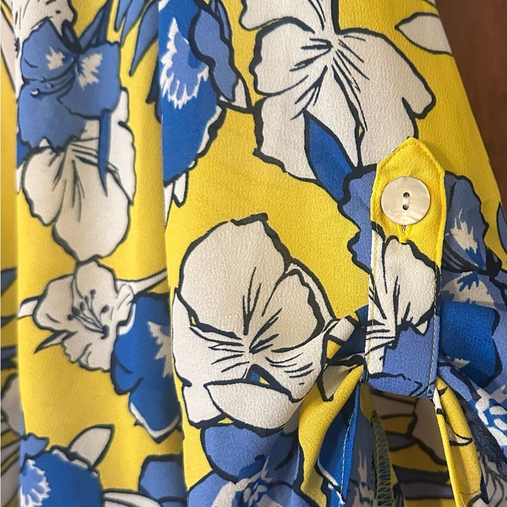 Ruby Rd. Blue & Yellow Tropical Floral Button Down Blouse XL - Picture 7 of 9